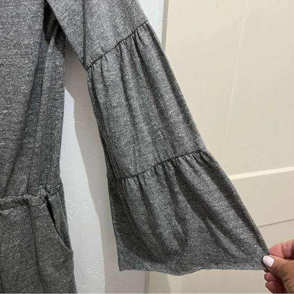 Chaser Shirred Peplum Sleeve Drawstring Mini Dress Streaky Grey Med - Picture 3 of 10